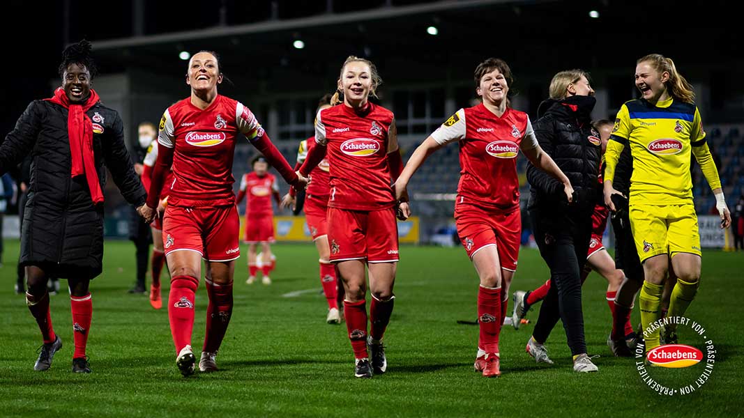 Jubel bei den FC-Frauen nach dem Punkt in Hoffenheim. (Foto: IMAGO / Eibner)