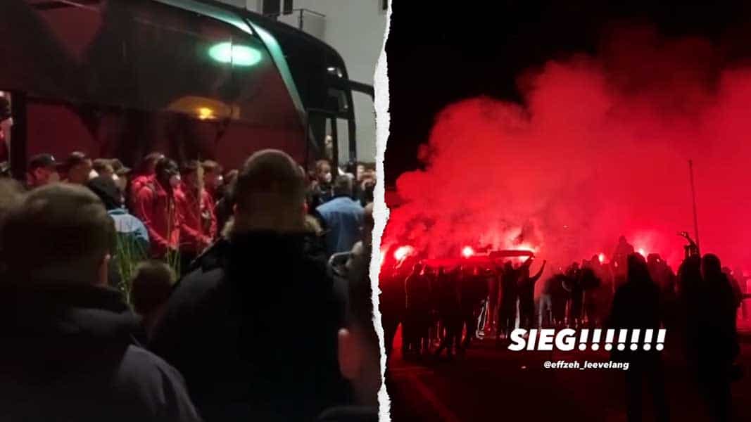 Der Fan-Empfang nach dem Derbysieg am Geißbockheim. (Fotos: Instagram @effzeh_leevelang)