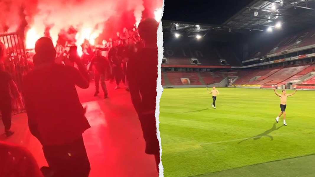 Hunderte FC-Fans feiern Mannschaft nach Rückkehr am Stadion