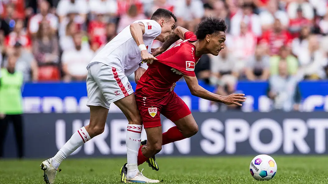 Ljubicic setzt Millot unter Druck: Der 1. FC Köln presst seine Gegner in dieser Saison deutlich später. (Foto: IMAGO / Beautiful Sports)