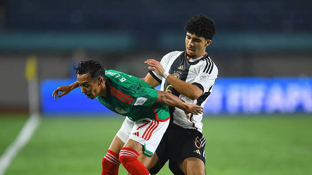 Fayssal Harchaoui, hier im Spiel gegen Mexiko, feierte mit der deutschen U17-Nationalmannschaft gegen Neuseeland den zweiten Sieg. (Foto: IMAGO / Agencia-MexSport)