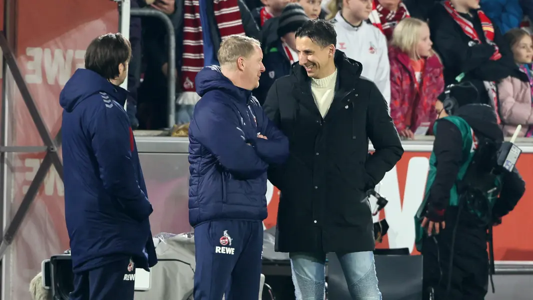 Sportchef Christian Keller und Trainer Timo Schultz freuen sich über den ersten gemeinsamen Sieg mit dem 1. FC Köln. (Foto: Bucco)