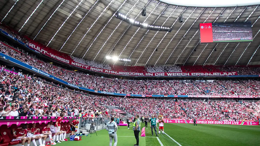Die Fans des 1. FC Köln mit einer großen Choreo vor Spielbeginn in München. (Foto: IMAGO / Beautiful Sports)