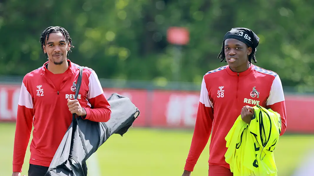 Damion Downs mit Elias Bakatukanda im Training. Der Stürmer steht im vorläufigen Kader für die Olympischen Spiele. (Foto: Bucco)