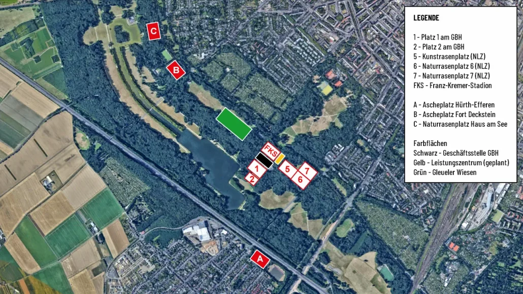 Der Kompromiss-Plan des 1. FC Köln mit der Stadt Köln. (Foto: Google Earth, Grafiken: GEISSBLOG)