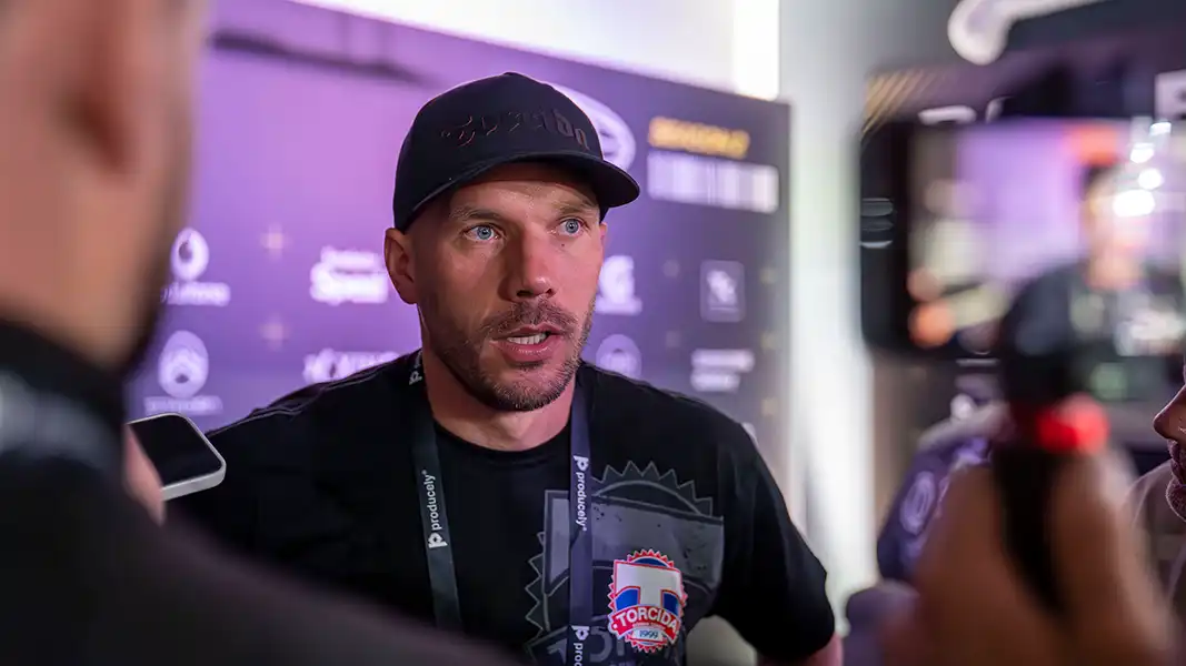 Lukas Podolski am Montag bei der Baller League. (Foto: IMAGO / HMB-Media)