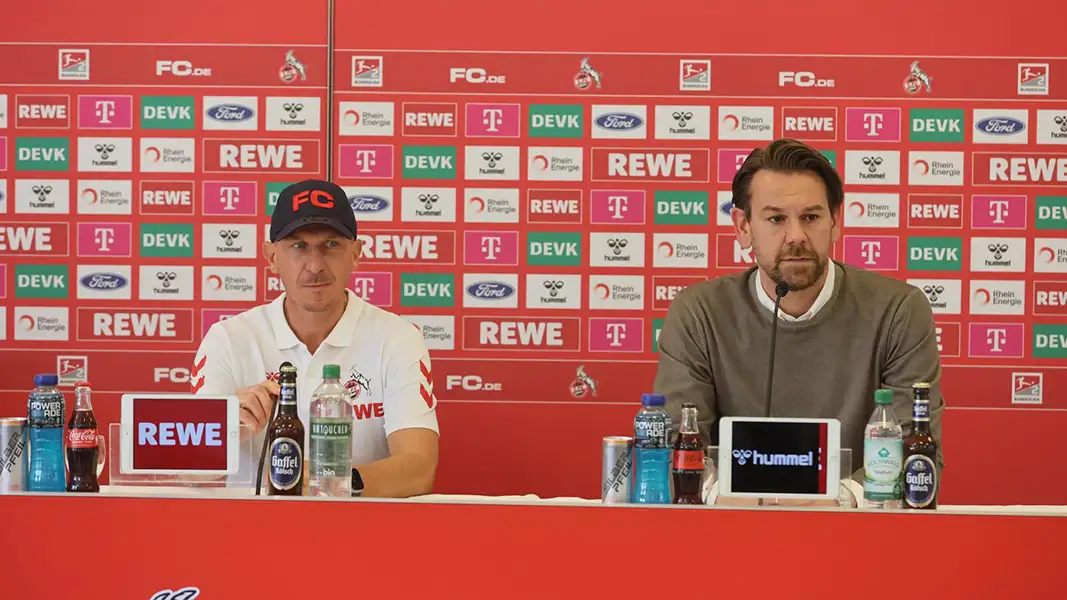 Gerhard Struber und Thomas Kessler auf der Pressekonferenz vor dem Spiel gegen Fortuna Düsseldorf. (Foto: Bucco)