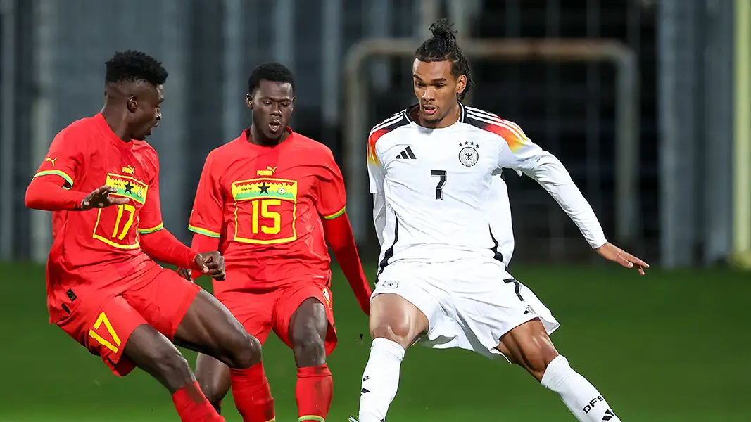 Damion Downs wurde gegen Ghana für die deutsche U20-Nationalmannschaft eingewechselt. (Foto: IMAGO / Koch)