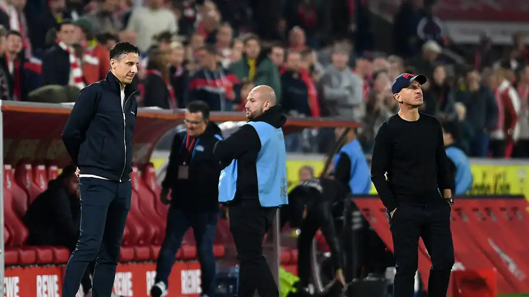 Christian Keller und Gerhard Struber nach der Niederlage gegen Paderborn. (Foto: IMAGO / DeFodi)