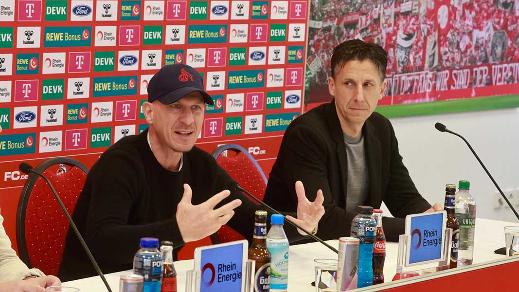 Gerhard Struber und Christian Keller auf der Pressekonferenz vor dem Elversberg-Spiel. (Foto: Bucco)