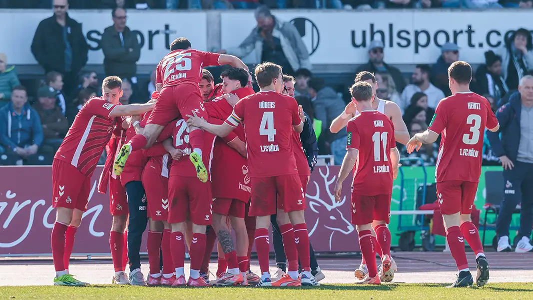 Jubel beim 1. FC Köln nach der späten Erlösung gegen Ulm. (Foto: IMAGO / Beautiful Sports)