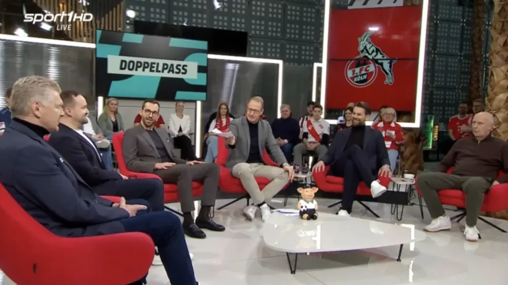 Die Doppelpass-Runde mit Thomas Kessler (2.v.r.) und GEISSBLOG-Reporter Marc L. Merten (2.v.l.). (Foto: Sport1)