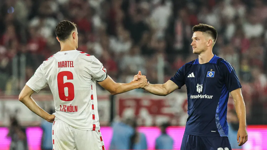 2024 war Noah Katterbach mit dem HSV beim 1. FC Köln zu Gast. (Foto: IMAGO / Nico Herbertz)