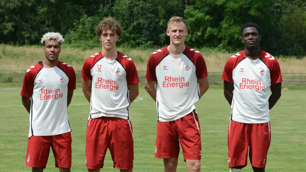 Neuzugänge der U21: Lionel Voufack, Len Wörsdörfer, Niklas Hoffmann und David Okpodu. Jonas Arweiler fehlte beim Trainingsauftakt noch. (Foto: GEISSBLOG)