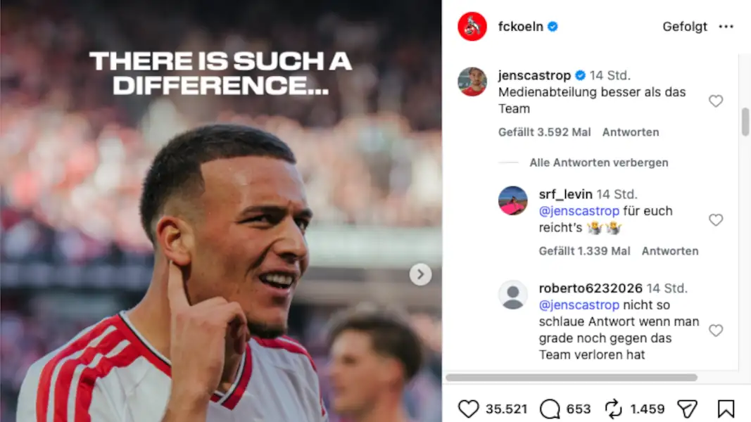 Der Schlagabtausch auf Social Media. (Screenshot: Instagram 1. FC Köln)